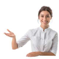 Smiling female receptionist welcome front view isolate on transparency background png