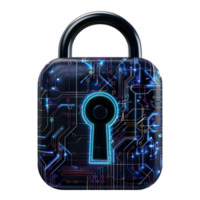 Modern Digital Lock Big data with encrypted computer code front view isolate on transparency background png