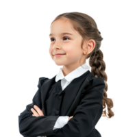 Smiling little girl wearing lawyer uniform standing side view isolate on transparency background png