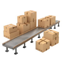 3D Cardboard Boxes and conveyor belt side view isolate on transparency background png