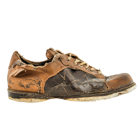 Old vintage damaged sport shoes side view isolate on transparency background png