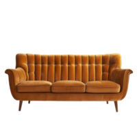 Mid-Century Modern Sofa front view full length isolate on transparency background png