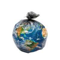 earth globe in a plastic trash bag isolate on transparency background png