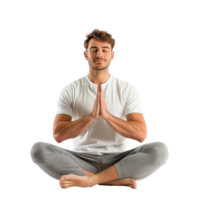 Young man practicing yoga with lotus pose front view isolate on transparency background png