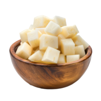 Cubes of Jicama in a bowl front view isolate on transparency background png