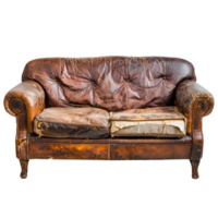 Old sofa leather broken front view isolate on transparency background png