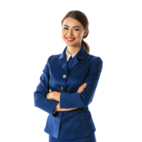 Smiling female flight attendant standing isolate on transparency background png
