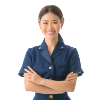 Friendly smile 3 female flight attendant standing front view isolate on transparency background png