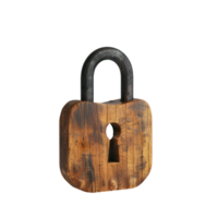 padlock with a wooden structure, set against a completely plain white background png