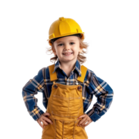 Smiling little boy wearing hard hat construction worker uniform standing isolate on transparency background png
