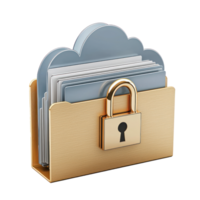 3d Cloud padlock as filing cabinet and folder front view isolate on transparency background png
