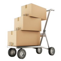 3D Hand truck with cardboard boxes side view isolate on transparency background png