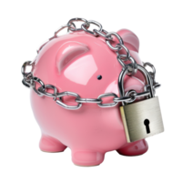 Piggy bank secured with chain and lock isolate on transparency background png