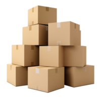 3D Cardboard box stack front view isolate on transparency background png