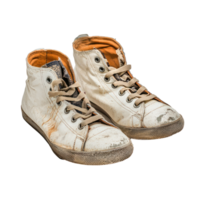 Old vintage damaged sport shoes front view isolate on transparency background png