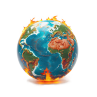 Globus Erde auf Feuer Klima Veränderung Konzept Karte Seite Aussicht isolieren auf Transparenz Hintergrund png