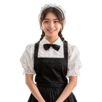 Smiling young attractive female in maid custome front view isolate on transparency background png