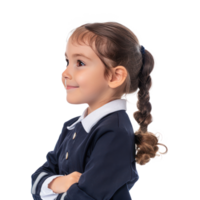 Smiling little girl wearing layer uniform standing side view isolate on transparency background png
