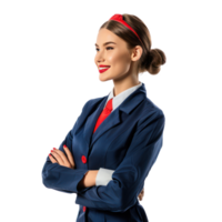 Friendly smile female flight attendant standing side view isolate on transparency background png