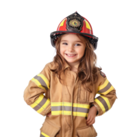 Smiling little girl wearing firefighter uniform standing isolate on transparency background png