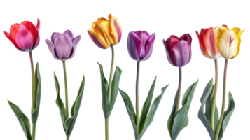 Seven different color tulip flower isolate on transparency background png