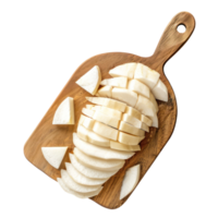 Sliced Jicama on chopping board top view isolate on transparency background png