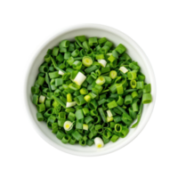 Chopped green onions in bowl top view isolate on transparency background png