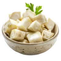 Cube of Celeriac in a bowl front view isolate on transparency background png