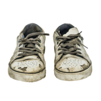 Old vintage damaged sport shoes front view isolate on transparency background png