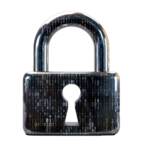 Modern Digital Lock Big data with encrypted computer code isolate on transparency background png