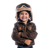 Smiling little boy wearing pilot uniform standing isolate on transparency background png