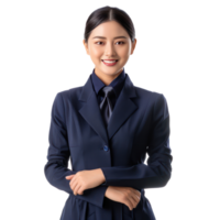 Friendly smile 3 female flight attendant standing front view isolate on transparency background png