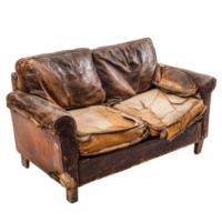 Old sofa leather broken side view isolate on transparency background png