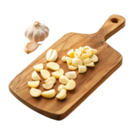 Sliced Garlic on chopping board isolate on transparency background png