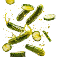 Falling marinated cucumbers isolate on transparency background png