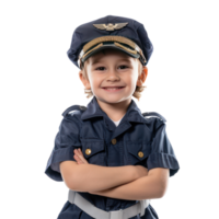 Smiling little boy wearing pilot uniform standing front view isolate on transparency background png