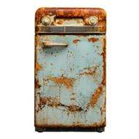 Old broken retro fridge front view isolate on transparency background png