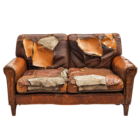 Old sofa leather broken side view isolate on transparency background png