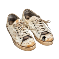 Old vintage damaged sport shoes isolate on transparency background png