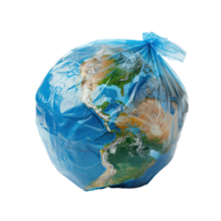 earth globe in a plastic trash bag side view isolate on transparency background png