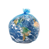 earth globe in a plastic trash bag side view isolate on transparency background png