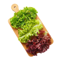 Sliced Green and Red Leaf Lettuce on chopping board isolate on transparency background png