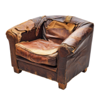 Old sofa leather broken side view isolate on transparency background png