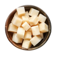 Cubes of Jicama in a bowl top view isolate on transparency background png