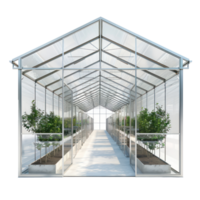 Long greenhouse empty inside, 3d rendering isolate on transparency background png