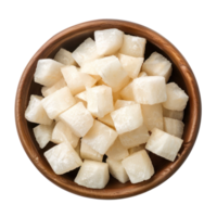 Cubes of Jicama in a bowl top view isolate on transparency background png
