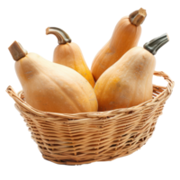 a basket with three squash in it isolate on white background png