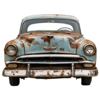 Old rusty classic car front view isolate on transparency background png
