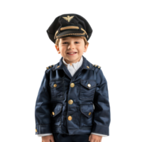 Smiling little boy wearing pilot uniform standing isolate on transparency background png