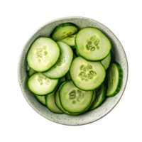 Cucumber in a bowl top view isolate on transparency background png